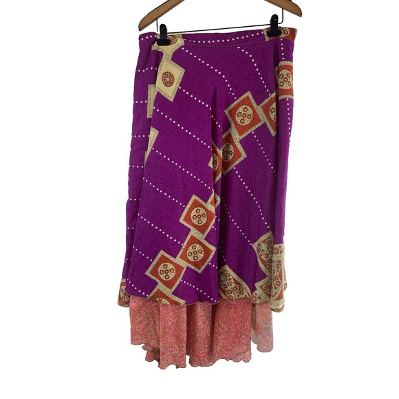 Urban Nomad Earthbound Trading Silk Wrap Skirt Layered Reversible One Size - Picture 5 of 11